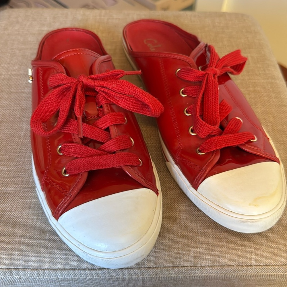 Cole Haan patent leather red slip on sneakers
